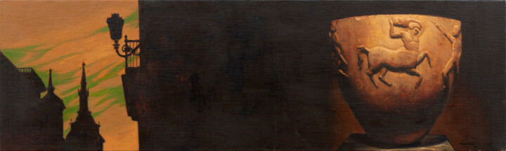 Painting titled "Crátera" by Juan Álvarez Cebrián, Original Artwork, Oil Mounted on Wood Panel