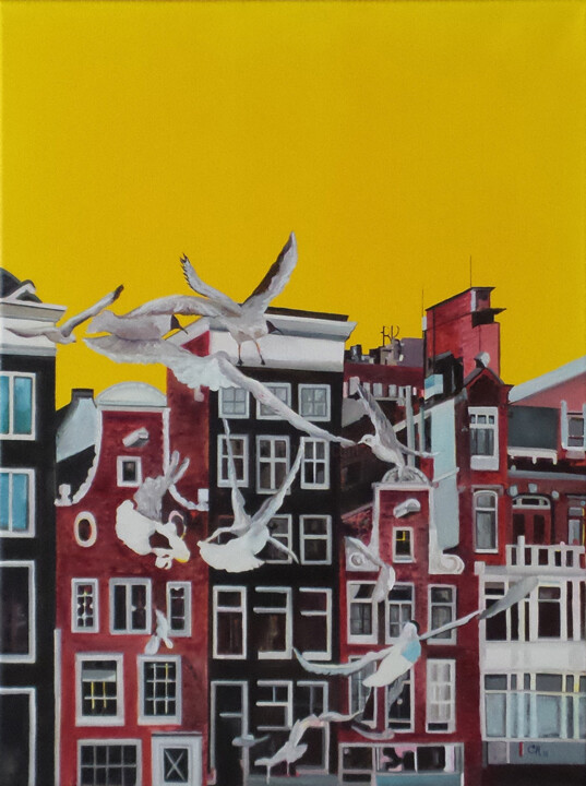 Gulls in Amsterdam 绘画, 31.5x23.6 in