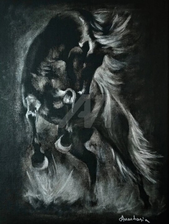 Black and Silver series Running horse Minimalistic art 绘画, 15.8x11.8 in