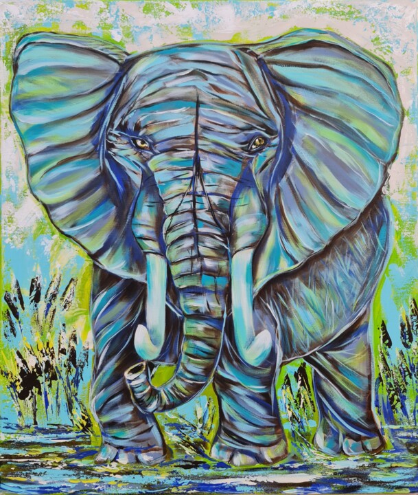 Elephant Ahmed 绘画, 27.6x23.6 in