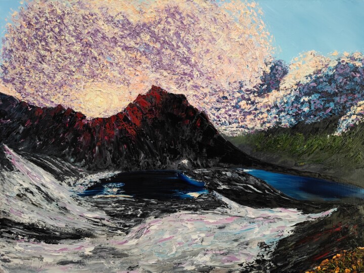 Картина под названием "Sunset over the Zag…" - Aleksandr Petelin, Подлинное произведение искусства, Масло