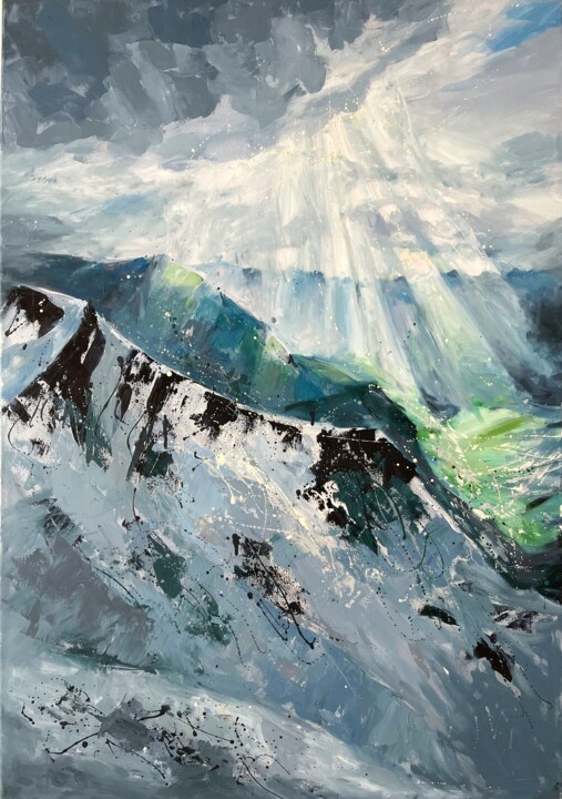 Painting titled "Mountains.Sunset." by Liliya Khomyakova (Artelida), Original Artwork, Oil