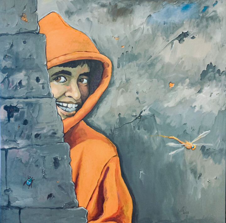 Joie Orange 绘画, 31.5x31.5 in