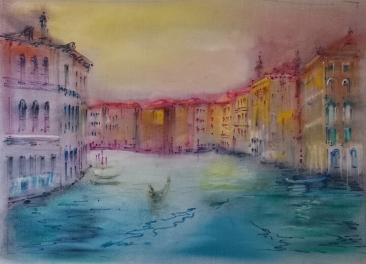 Bozzetto di Venezia al tramonto Schilderij, 13,8x19,7 in