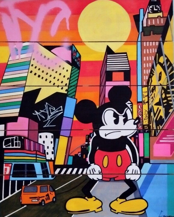 Pop art "Angry Mickey" 绘画, 19.7x15.8 in