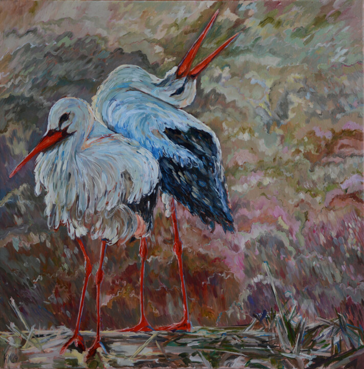 Two Birds 绘画, 31.5x31.5 in