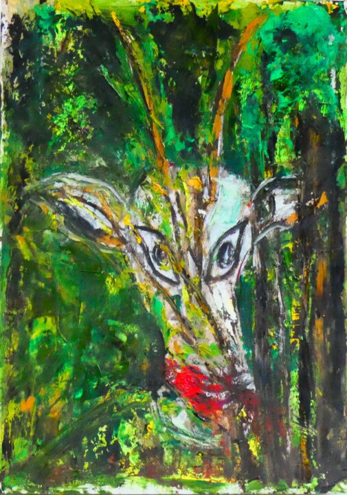 poésie, Tête de faune ( Rimbaud) non IA 绘画, 16.5x11.8 in