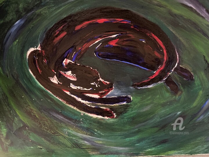 Dog chasing Tail 绘画, 24x31 in