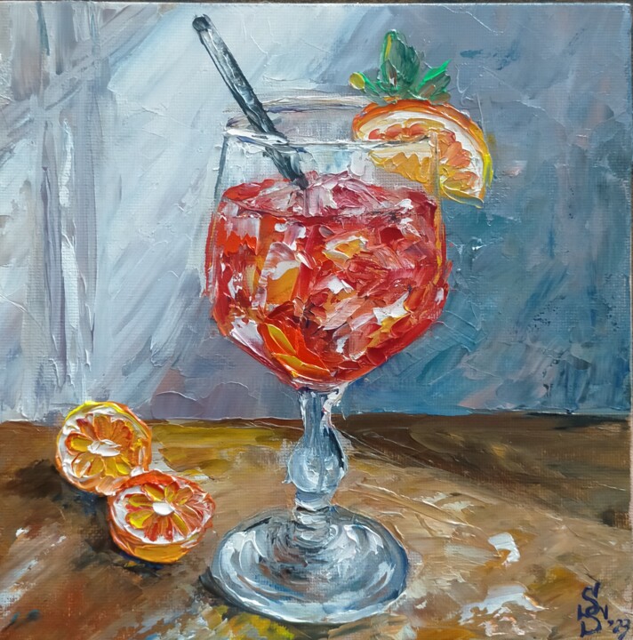 Aperol Spritz 绘画, 7.9x7.9 in