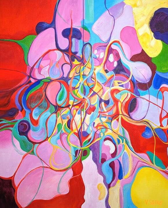 Painting titled "The Creation Code:…" by Vera Saiko, Original Artwork, Acrylic Mounted on Wood Stretcher frame