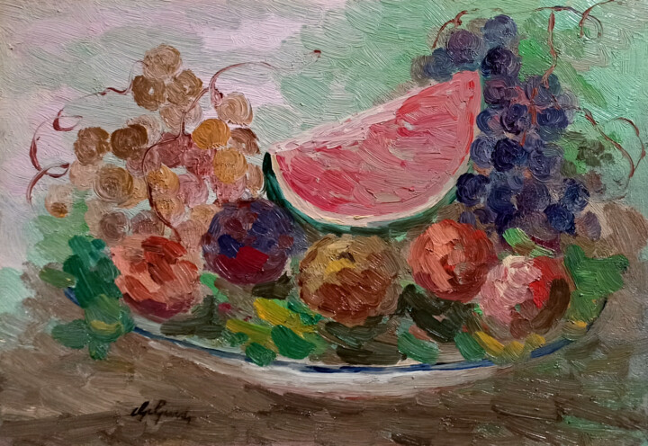 绘画 标题为“Plate with fresh fr…” 由Guido Guidi, 原创艺术品, 油 安装在木板上