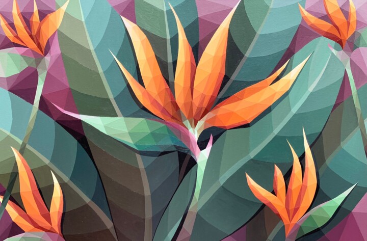 STRELITZIA FIRE FLOWER 绘画, 21.3x31.9 in