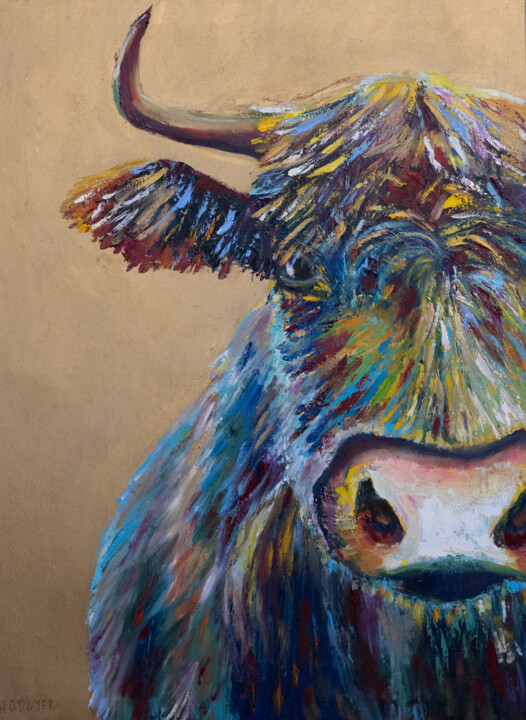 Highland cow cattle colourful animal painting 绘画, 31.5x23.6 in