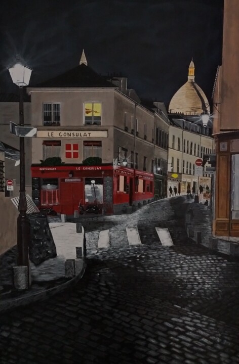 Paris Montmartre la nuit Pittura, 45,3x29,5 in