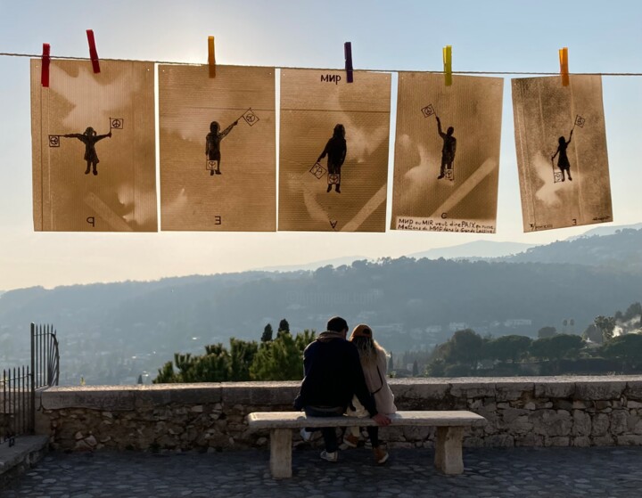 Peace Telegraph Code St Paul de Vence 绘画, 11.4x41.3 in