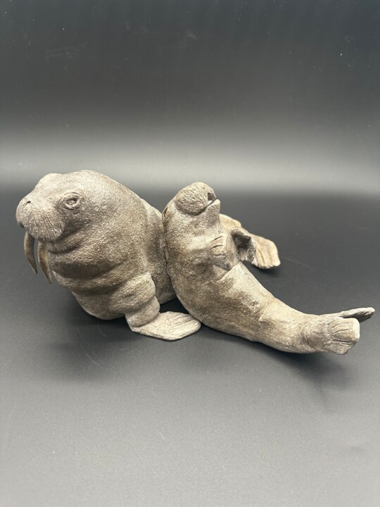 Père et fils morse 雕塑, 5.9x9.8 in