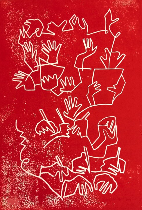 Printmaking titled "Mano a Mano" by Sylvie Serre, Original Artwork, Linocuts