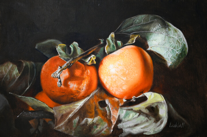 Persimmons 绘画, 6.7x9.8 in