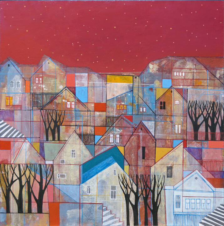 Painting titled "Composition 51" by Georgi Demirev, Original Artwork, Acrylic Mounted on Wood Stretcher frame