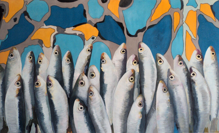 Peces sobre mosaico Pittura, 23x39,4 in