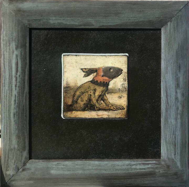 Hare in Helmet 绘画, 7.9x7.9 in