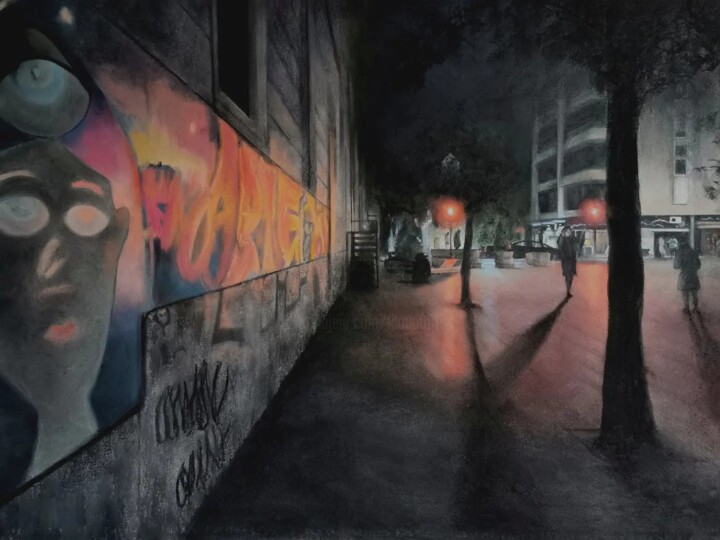 Peinture intitulée "Pigneto rosso" par Alain Fortier, Œuvre d'art originale, Pastel Monté sur Autre panneau rigide