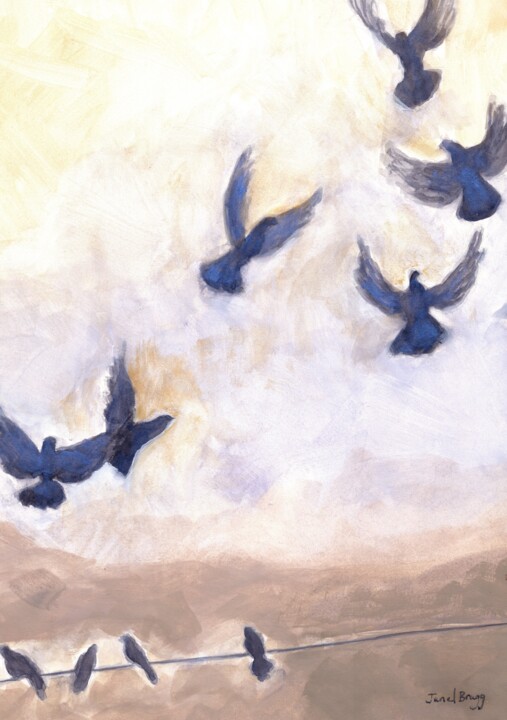 Pigeons in Flight from Anacortes 1.5 Painting, 16x12 in