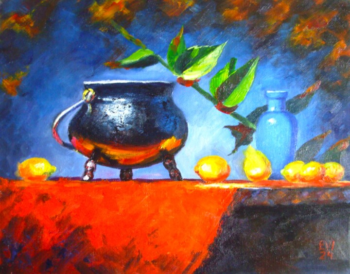 Still life with lemons Original oil painting Canvas 11x14 in 绘画, 11x14 in