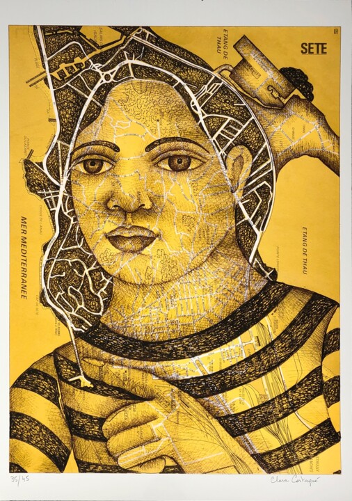 Gravures & estampes intitulée "Sète portrait jaune" par Clara Castagné, Œuvre d'art originale, Impression numérique