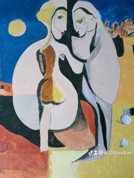 Peinture intitulée "Deux êtres qui s'ai…" par Audran, Œuvre d'art originale, Pigments