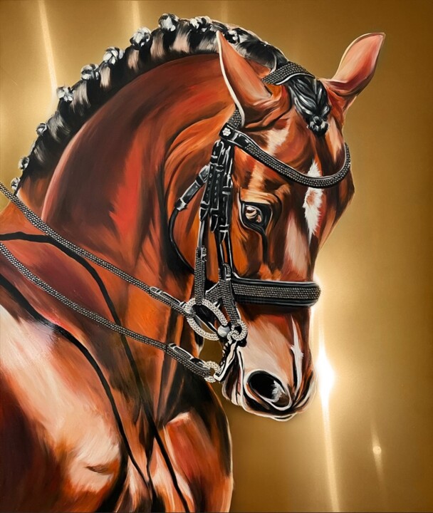 Картина маслом Конь Лошадь Жеребец Oil painting Horse 绘画, 27.6x23.6 in