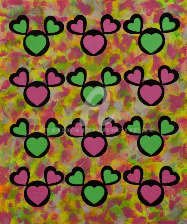 Green and Pink Printmaking, 15.4x13 in