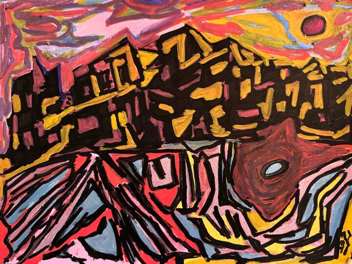 Cordillère des Andes. Santiago. Chili. 绘画, 5.9x8.3 in