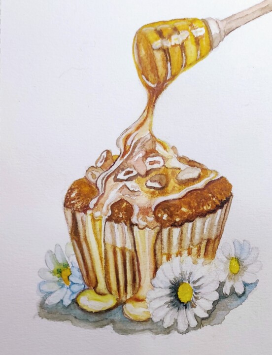 Gâteau aérien au miel 绘画, 7.4x5.7 in