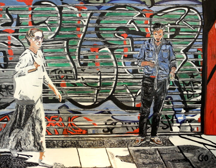 Paris graffiti - Paris. 绘画, 39.4x51.2 in