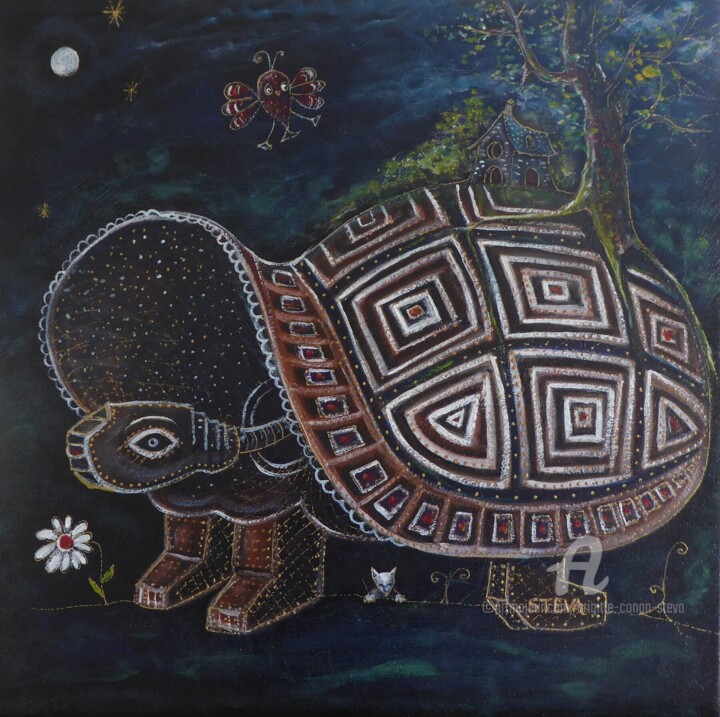 Le mystère de la tortue-robot 绘画, 15.8x15.8 in