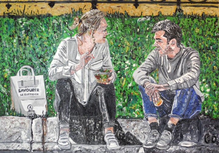Savourer le quotidien. Paris. 绘画, 35.4x51.2 in