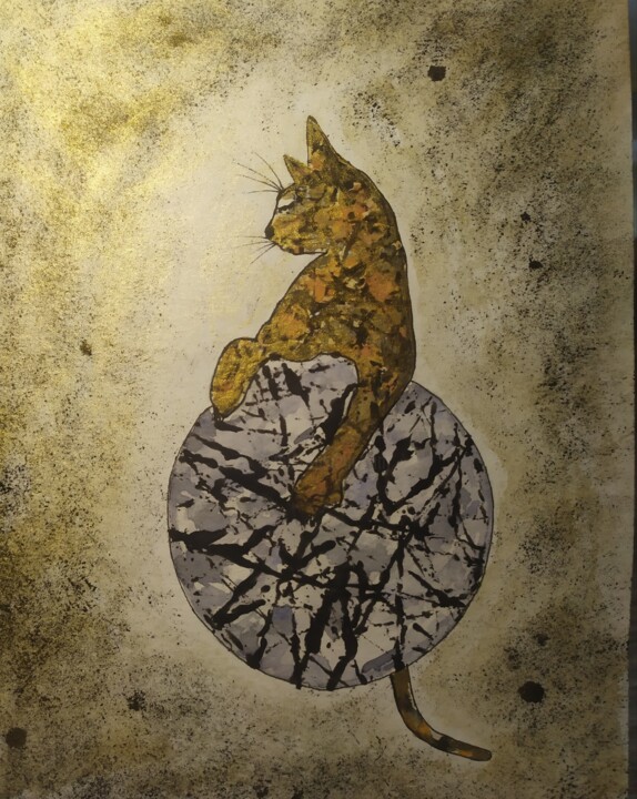 Планета Золотой Кошки 绘画, 7.9x6.3 in