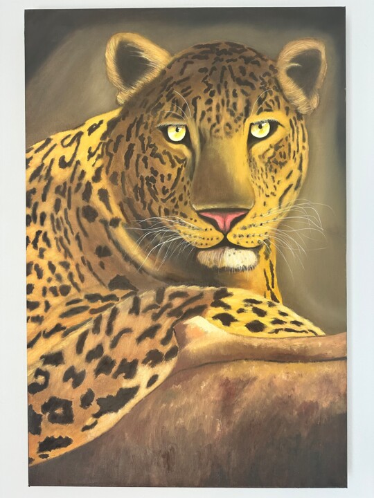 “Leopard in the forest” oil hand made painting Schilderij, 36x24 in