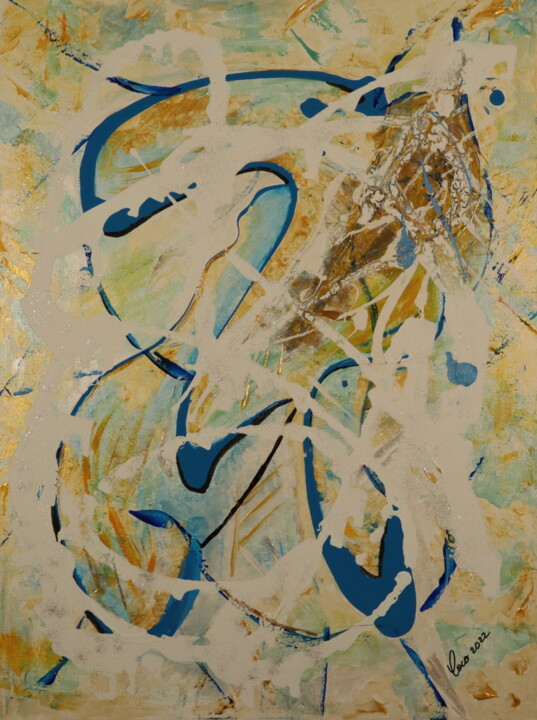 Painting titled "BLUE TOUCH" by Coco, Original Artwork, Acrylic Mounted on Wood Stretcher frame