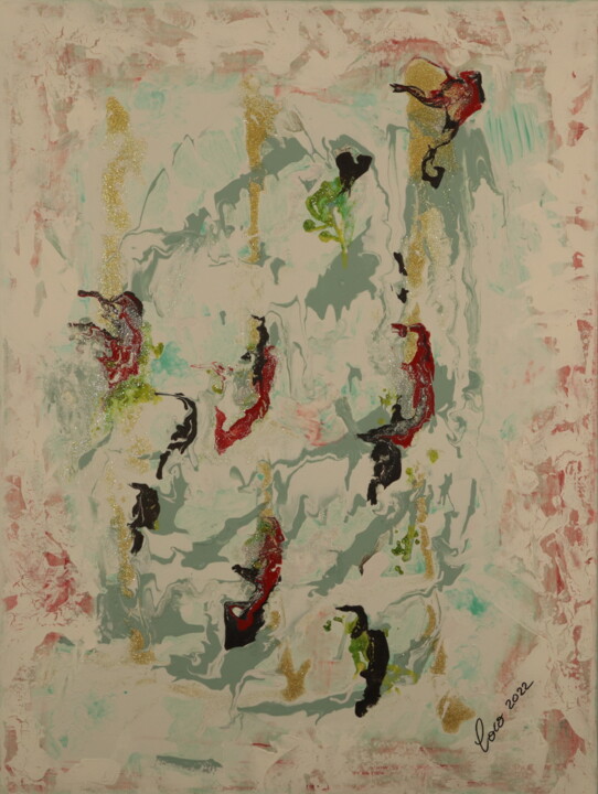 Painting titled "RED TOUCH 2" by Coco, Original Artwork, Acrylic Mounted on Wood Stretcher frame
