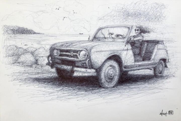 Renault 4l plein air 图画, 6.7x9.8 in