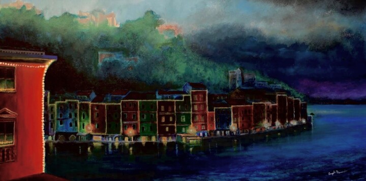 Painting titled "Calata Marconi" by Angelo Franzini, Original Artwork, Oil Mounted on Wood Panel