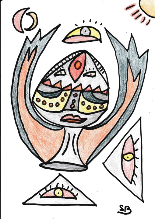 Peinture intitulée "Figurine africaine" par Balavoine Sophie, Œuvre d'art originale, Pastel