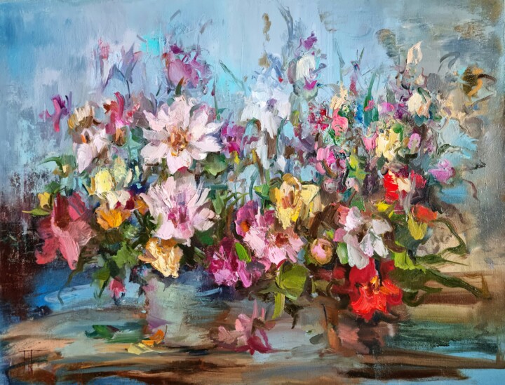 Peinture intitulée "Ikebana" par Hennadii Penskyi, Œuvre d'art originale, Huile
