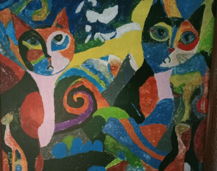 Les chats en couleurs 绘画, 21.1x23.8 in