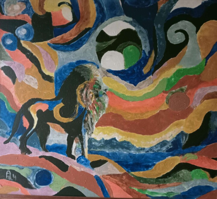 "Le Lion de la Vallée : Éclats Cubistes dans la Nature" 绘画, 20.9x23.8 in