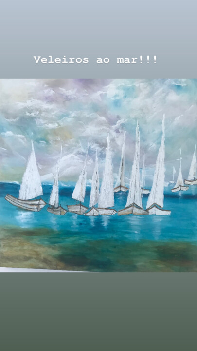 Painting titled "Veleiros ao mar" by Pereira, Original Artwork, Acrylic