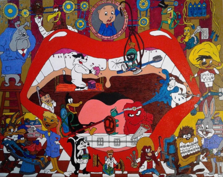 Painting titled "Cartoon Characters…" by Genedieve, Original Artwork, Acrylic