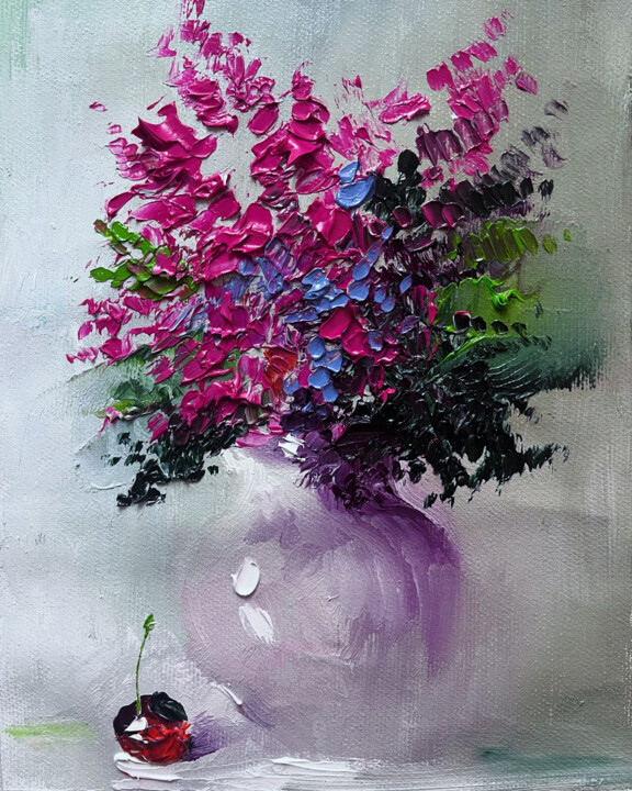 Pintura titulada "Purple still life" por Vahe Bagumyan, Obra de arte original, Oleo Montado en Bastidor de camilla de madera